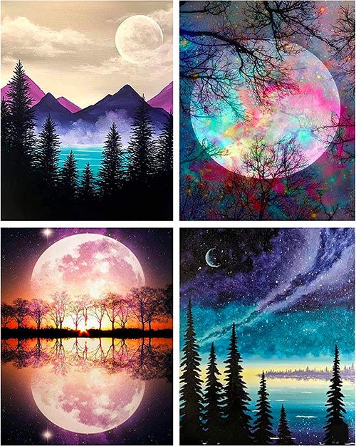 4 Pack DIY Moon Landscape Paint by Numbers